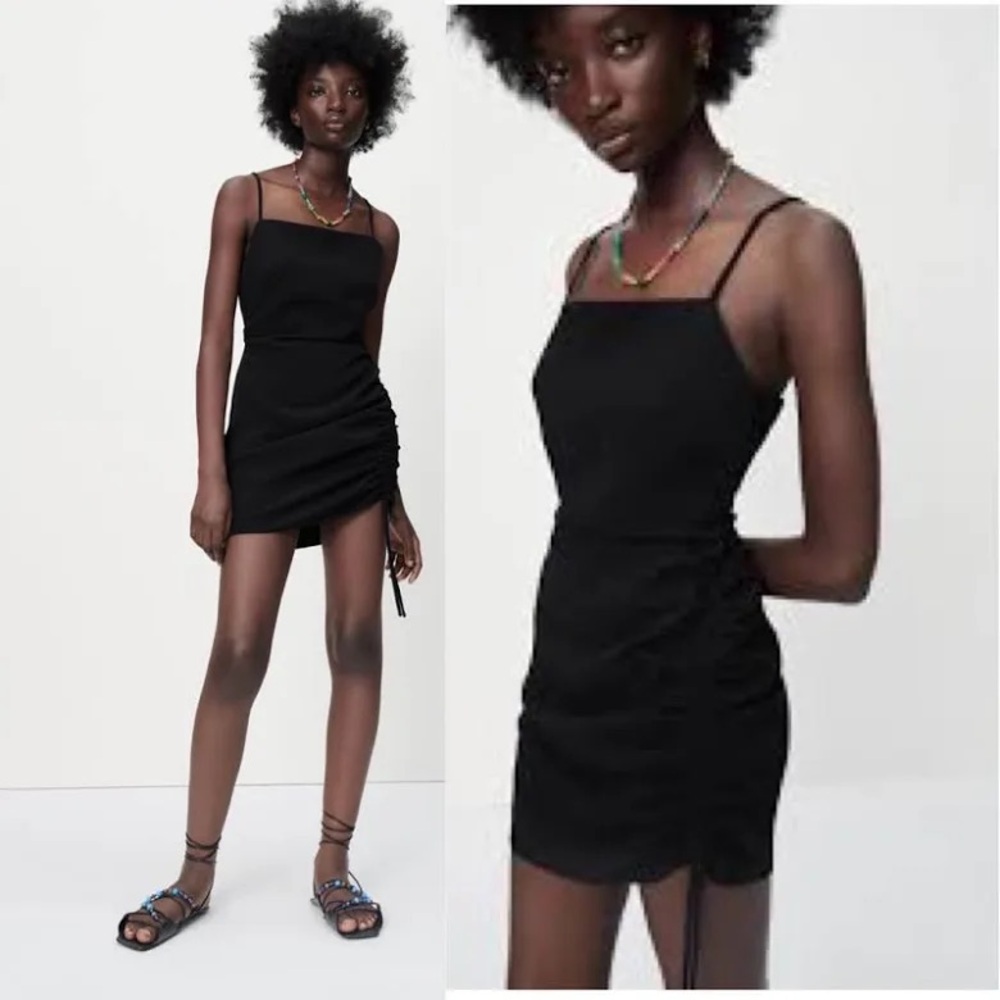 Zara ruched mini black dress